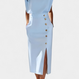 Vestido Midi Ceecee con Mangas Largas y Botones Decorativos