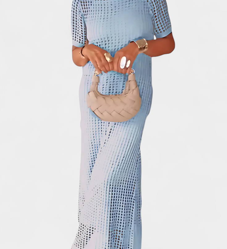 Vestido Balbina de Dos Piezas con Cuello Barco y Detalles Huecos