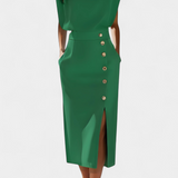 Vestido Midi Ceecee con Mangas Largas y Botones Decorativos