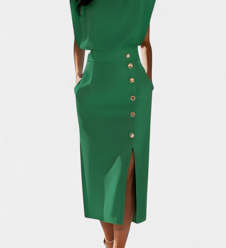 Vestido Midi Ceecee con Mangas Largas y Botones Decorativos