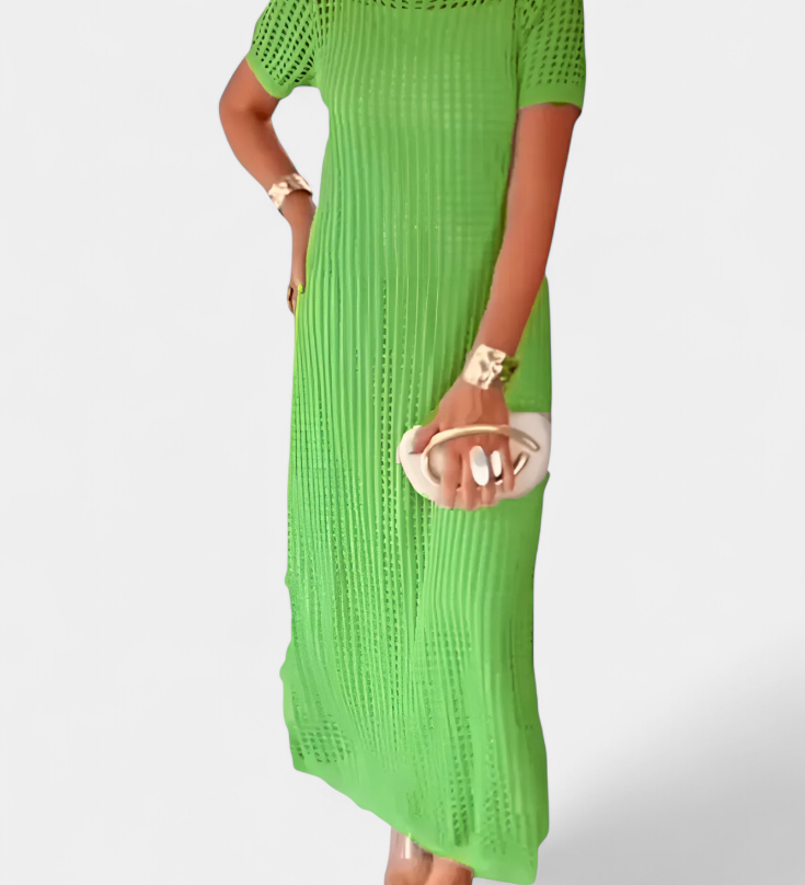 Vestido Balbina de Dos Piezas con Cuello Barco y Detalles Huecos