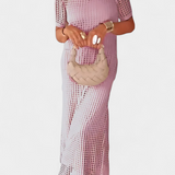 Vestido Balbina de Dos Piezas con Cuello Barco y Detalles Huecos