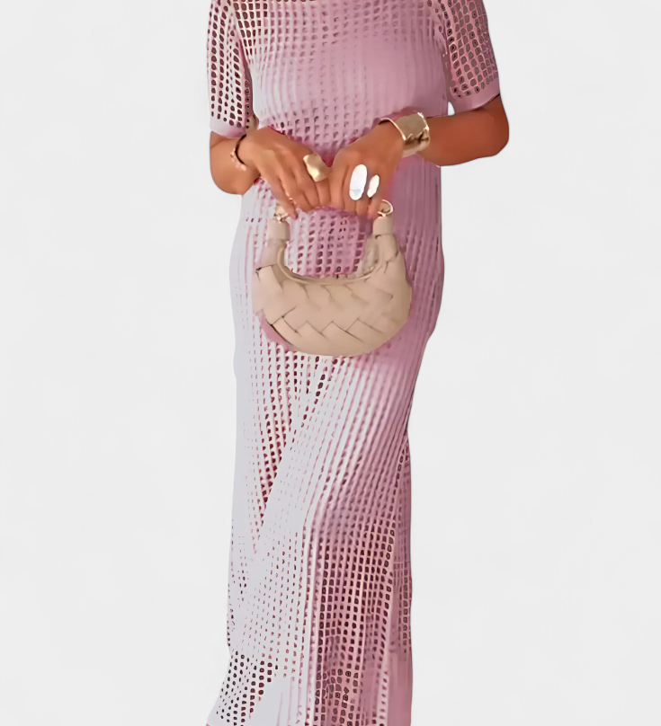 Vestido Balbina de Dos Piezas con Cuello Barco y Detalles Huecos