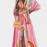 Vestido Maxi Joelle Arcoíris con Escote en V y Mangas Murciélago