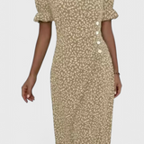 Vestido Midi Floral Joana con Escote en V y Mangas Cortas