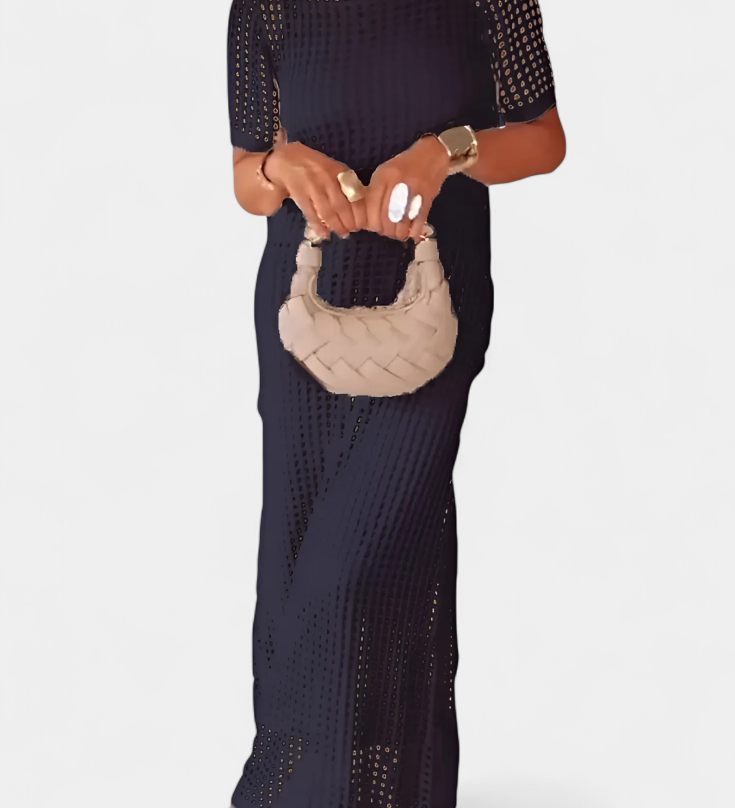 Vestido Balbina de Dos Piezas con Cuello Barco y Detalles Huecos