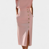 Vestido Midi Ceecee con Mangas Largas y Botones Decorativos