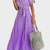 Vestido Camisero Largo Rayado Maya con Cinturón