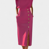 Vestido Midi Ceecee con Mangas Largas y Botones Decorativos