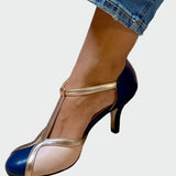Sandalias Retro Elegantes Anna con Tacón Medio y Correa en T