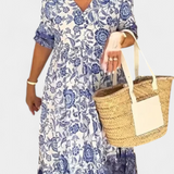 Vestido Floral Bohemio Elcira con Escote en V y Volantes