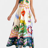 Vestido Midi de Mezcla de Lino Impresa Arlene