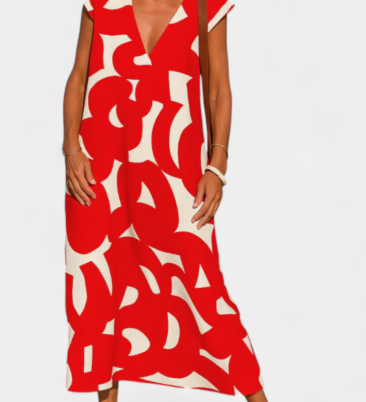 Vestido Casual Asela con Escote en V y Estampado Mixto