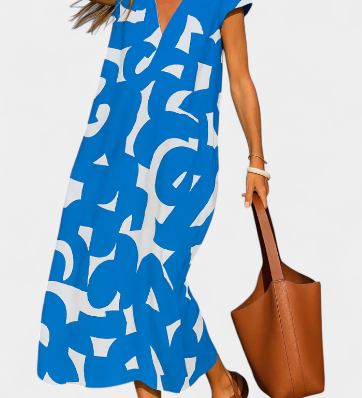 Vestido Casual Asela con Escote en V y Estampado Mixto