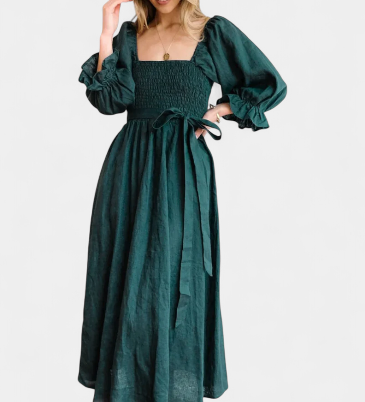 Vestido Petra de Dos Niveles con Cuerpo Fruncido y Mangas Abullonadas