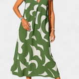 Vestido Casual Asela con Escote en V y Estampado Mixto