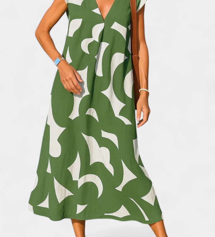 Vestido Casual Asela con Escote en V y Estampado Mixto