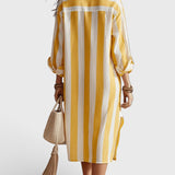Amaia™ | Vestido midi de rayas amarillas y blancas