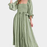Vestido Petra de Dos Niveles con Cuerpo Fruncido y Mangas Abullonadas