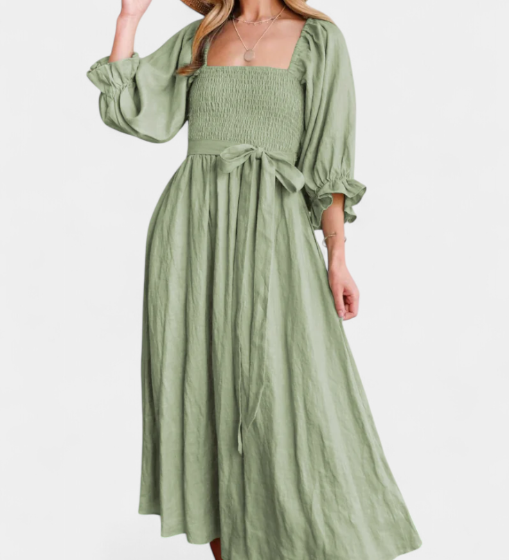 Vestido Petra de Dos Niveles con Cuerpo Fruncido y Mangas Abullonadas
