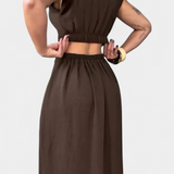 Vestido Midi Griselda con Botones y Cintura Abierta