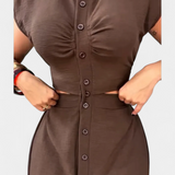 Vestido Midi Griselda con Botones y Cintura Abierta