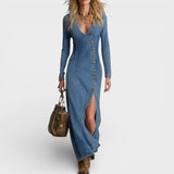 Alba™ | Vestido maxi vaquero elegante
