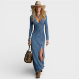 Alba™ | Vestido maxi vaquero elegante