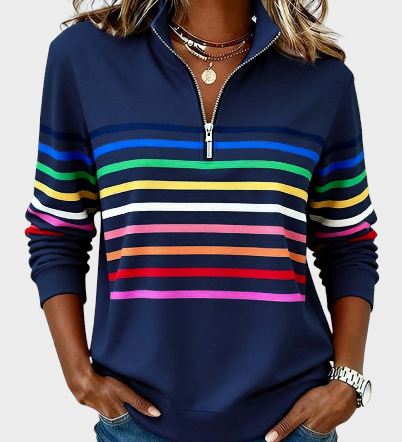 Raquel™ | Sudadera de rayas con media cremallera