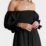 Vestido Petra de Dos Niveles con Cuerpo Fruncido y Mangas Abullonadas
