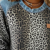 Marta™ | Sudadera denim con estampado leopardo