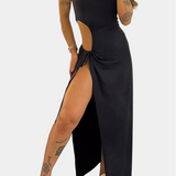 Vestido Teuta Sin Tirantes con Lazo Lateral y Alta Abertura
