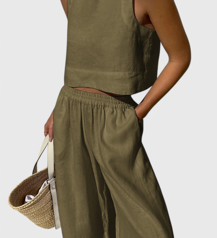 Avelina Conjunto Minimalista en Algodón y Lino Ligero