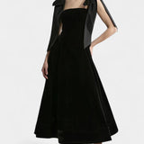 Vestido Midi de Terciopelo Sin Tirantes Ajla con Lazo