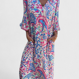 Vestido Maxi Bohemio Carmina con Escote en V y Estampado Abstracto