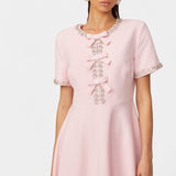 Vestido Midi Acampanado Linda con Lazo de Cristal y Detalles Elegantes