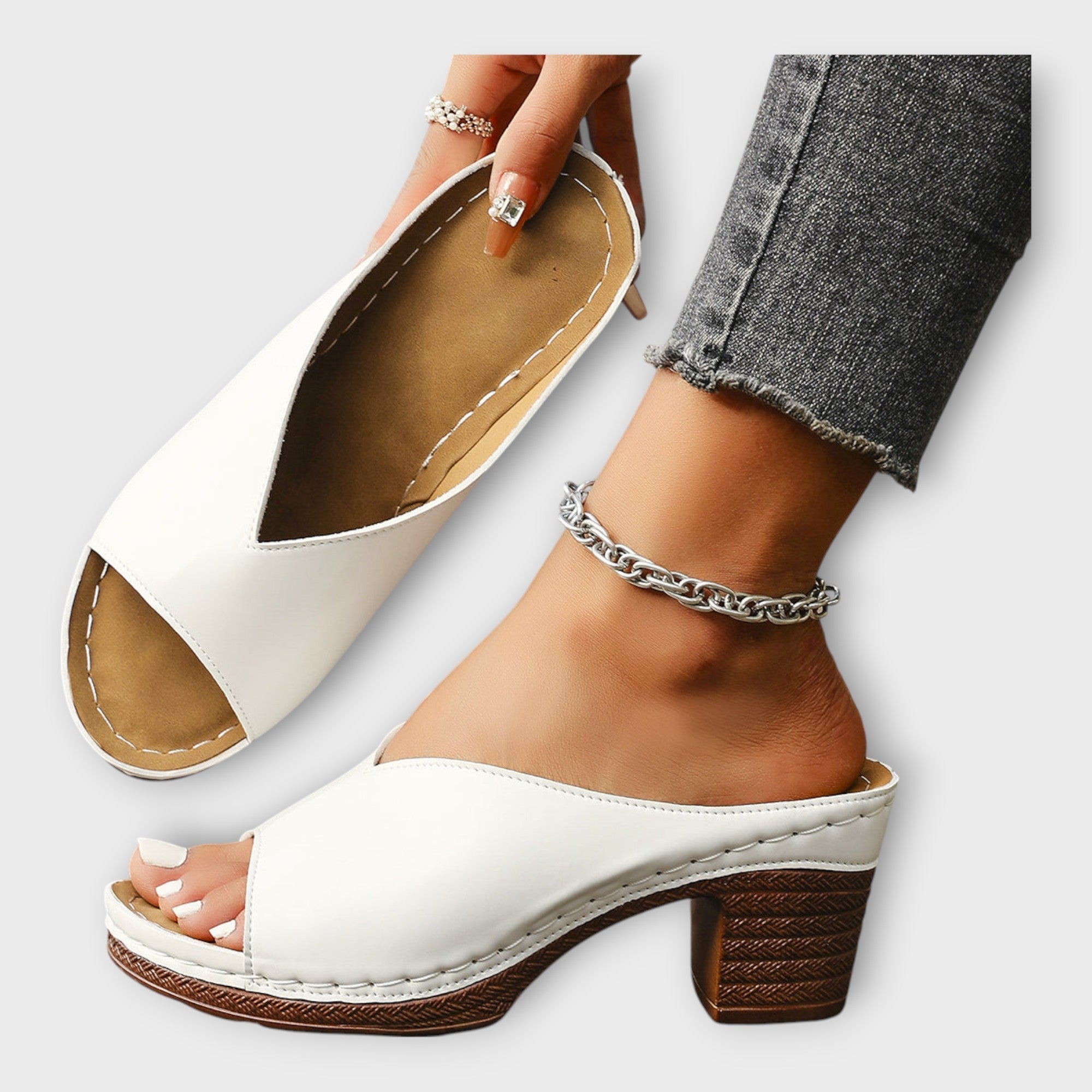 Sandalias con Tacón Grueso y Talón Descubierto