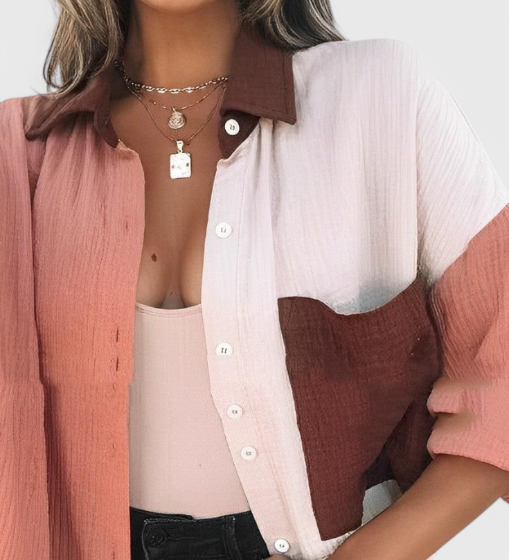 Blusa Juniper de Botones con Color Block