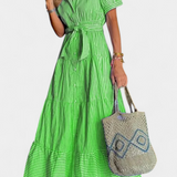 Vestido Camisero Largo Rayado Maya con Cinturón