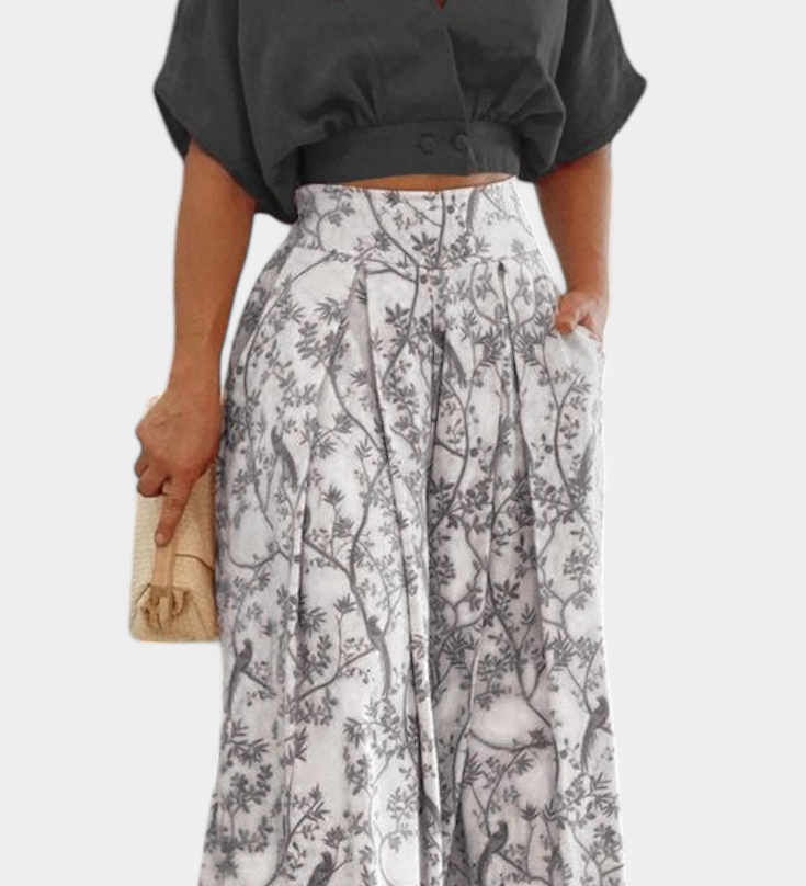 Olivia Conjunto Boho de Cuello en V y Pierna Ancha