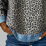 Marta™ | Sudadera denim con estampado leopardo