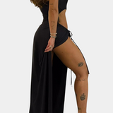 Vestido Teuta Sin Tirantes con Lazo Lateral y Alta Abertura