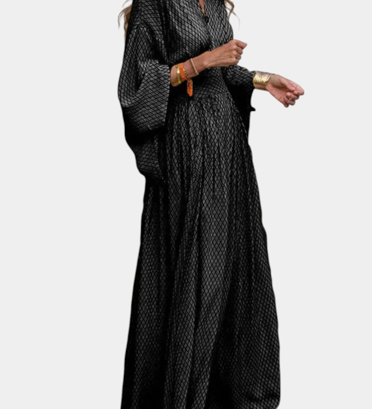 Vestido Maxi Geométrico Anelia con Escote en V