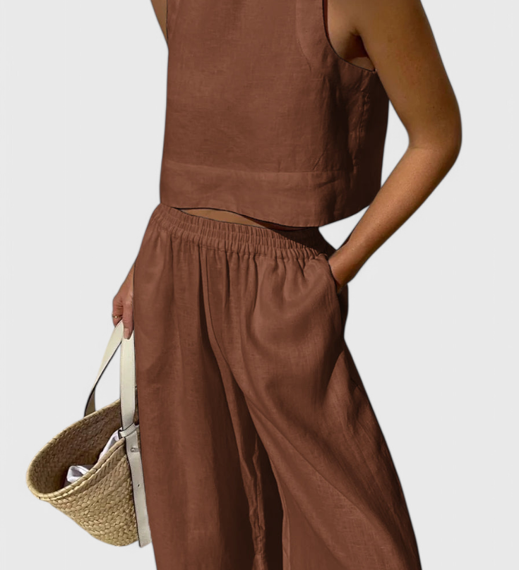 Avelina Conjunto Minimalista en Algodón y Lino Ligero