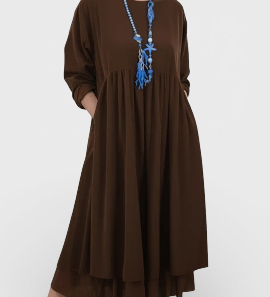 Isabel™ | Vestido midi fluido con doble bajo