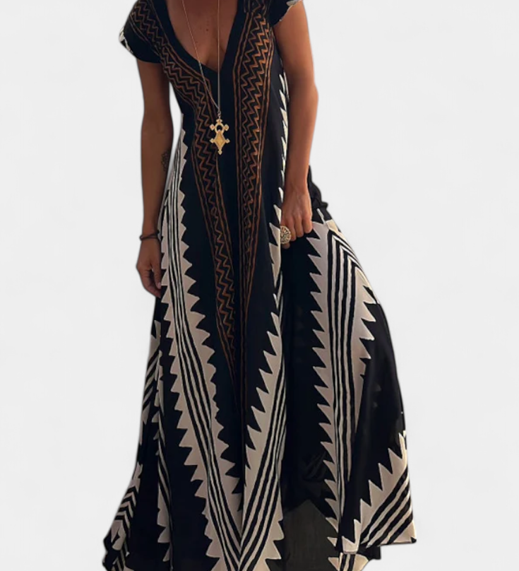 Vestido Maxi Bohemio Dakota con Patrón Geométrico