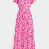 Vestido Maxi Floral Amara con Escote en V y Mangas de Volante