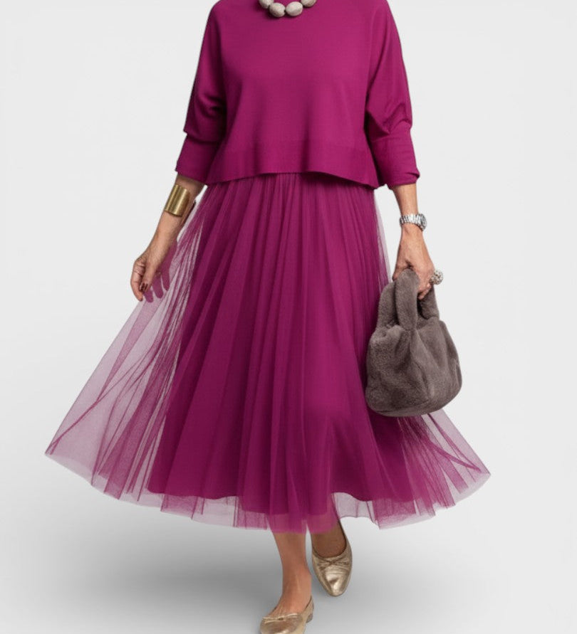 Claudia™ | Vestido de punto elegante con tul