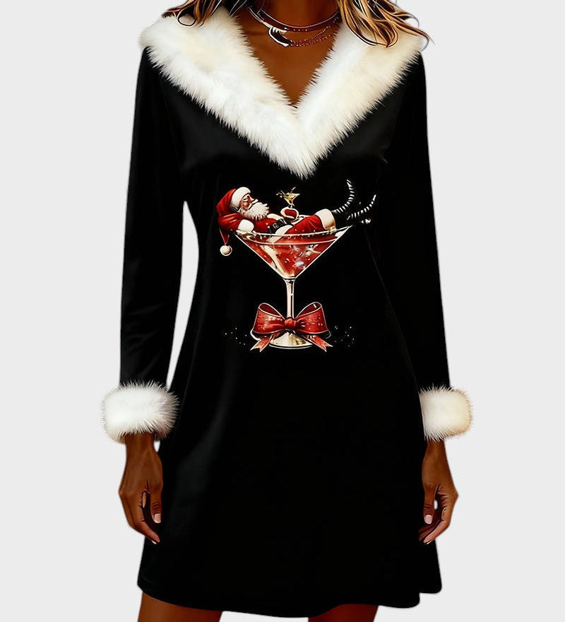 Eulalia™ | Vestido navideño con cuello de pelo