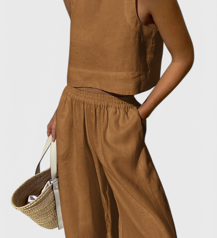 Avelina Conjunto Minimalista en Algodón y Lino Ligero